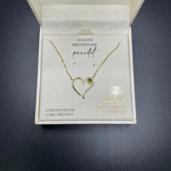 Isabella M Sterling Silver Cubic Zirconia August Birthstone Heart Necklace - Picture 2 of 3